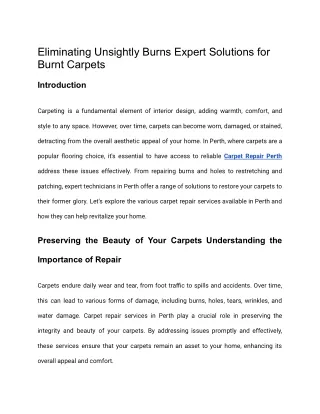 Eliminating Unsightly Burns Expert Solutions for Burnt Carpets