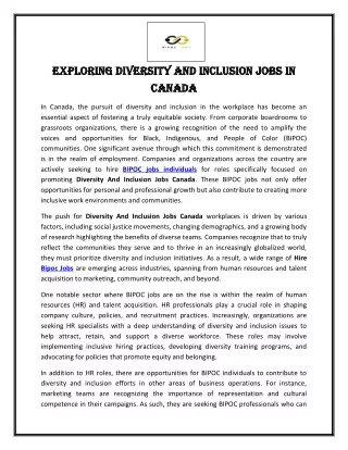 Exploring Diversity and Inclusion Jobs in Canada