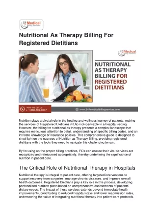 Nutritional As Therapy Billing For Registered Dietitians