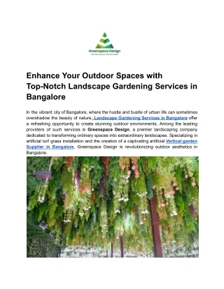 Enhance Your Outdoor Spaces with Top-Notch Landscape Gardening Services in Bangalore