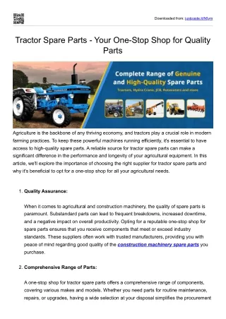 Tractor Spare Parts - Your One-Stop Shop for Quality Parts