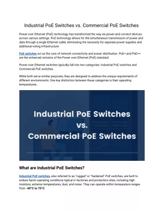 Industrial PoE Switches vs. Commercial PoE Switches