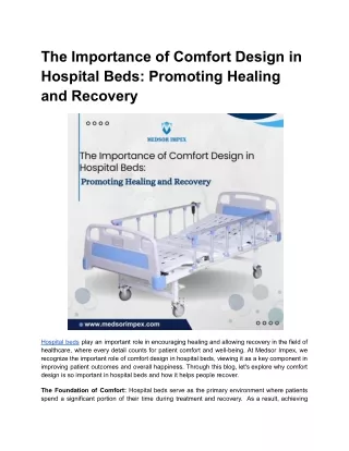 The Importance of Comfort Design in Hospital Beds: Promoting Healing and Recover