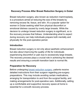 Recovery Process After Breast Reduction Surgery in Dubai
