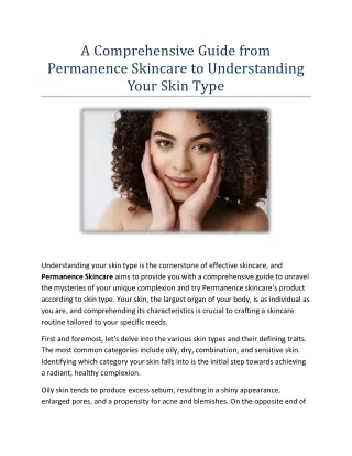 A Comprehensive Guide from Permanence Skincare to Understanding Your Skin Type