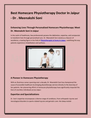 Best Homecare Physiotherapy Doctor In Jaipur - Dr . Meenakshi Soni