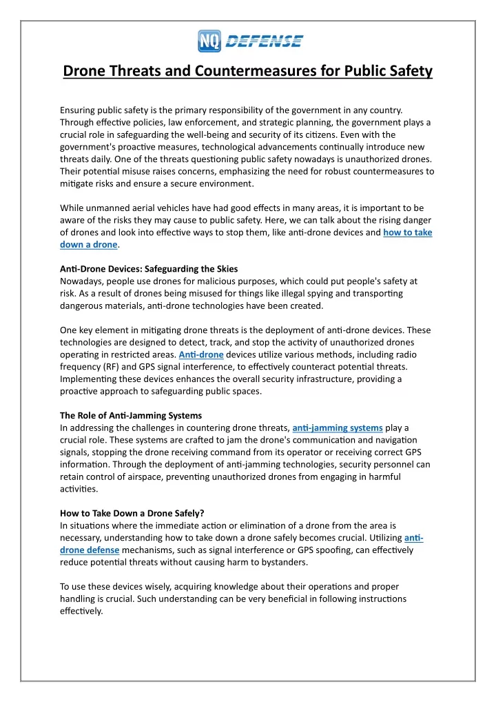 drone threats and countermeasures for public