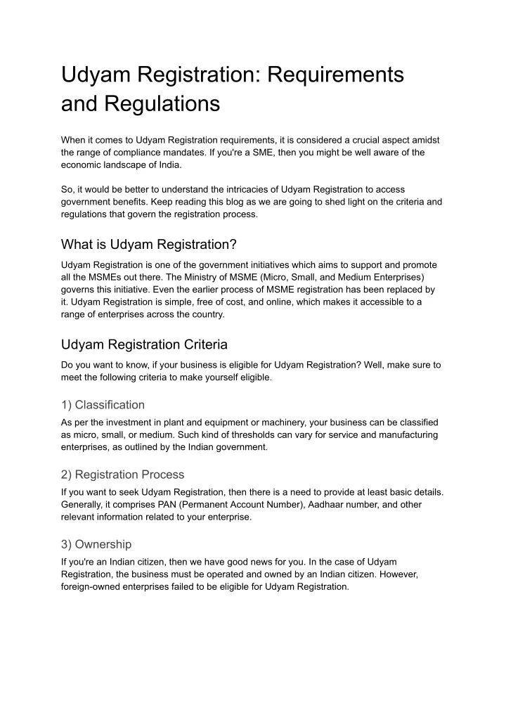 udyam registration requirements and regulations