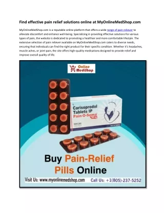 Find effective pain relief solutions online at MyOnlineMedShop