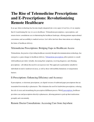 The Rise of Telemedicine Prescriptions and E-Prescriptions- Revolutionizing Remote Healthcare