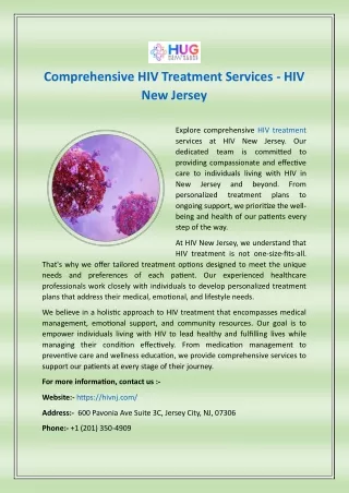 Comprehensive HIV Treatment Services - HIV New Jersey