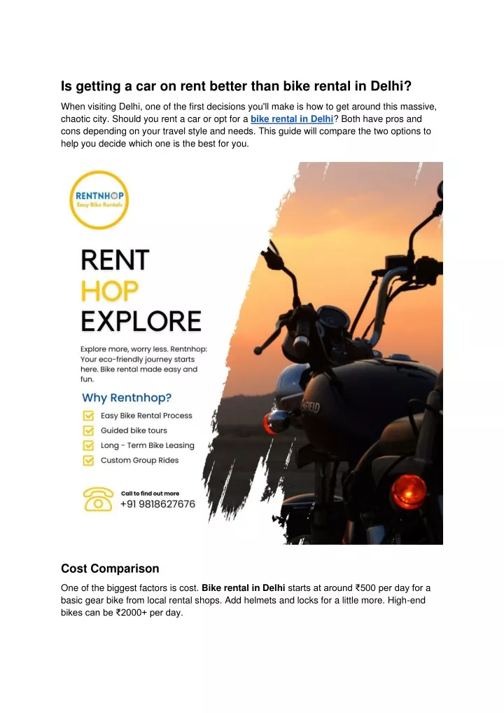 is getting a car on rent better than bike rental