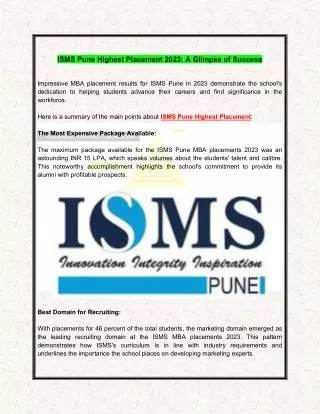 ISMS Pune Highest Placement 2023 - A Glimpse of Success