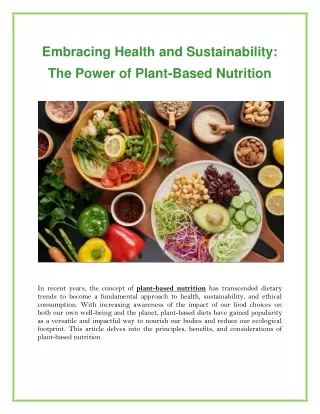 Embracing Health and Sustainability: The Power of Plant-Based Nutrition