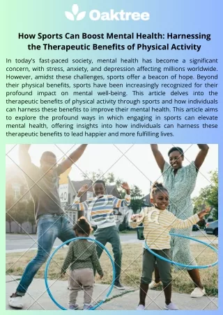 How Sports Can Boost Mental Health Harnessing the Therapeutic Benefits of Physical Activity