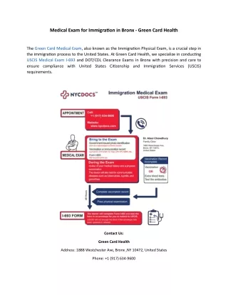 Medical Exam for Immigration in Bronx - Green Card Health