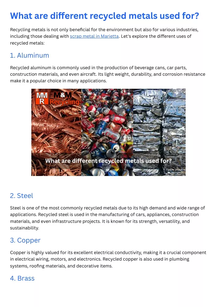 what are di erent recycled metals used for