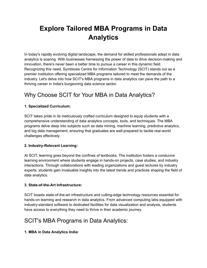 explore tailored mba programs in data analytics