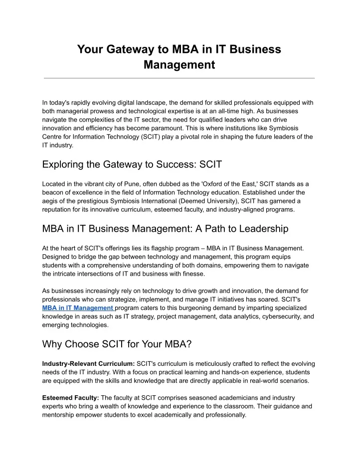 your gateway to mba in it business management