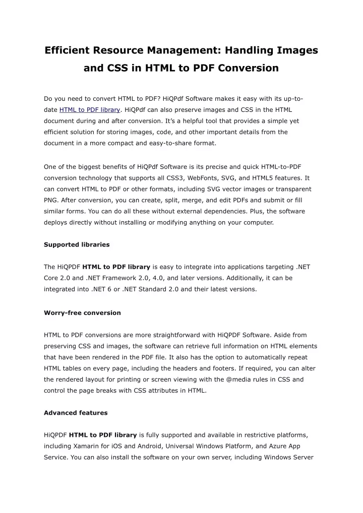 efficient resource management handling images