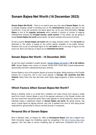Sonam Bajwa Net Worth (16 December 2023)
