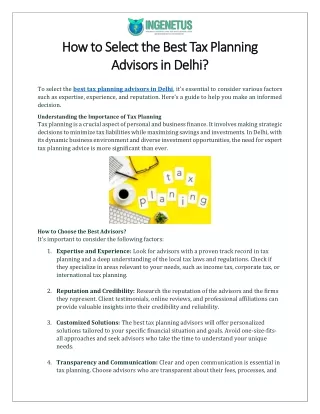 How to Select the Best Tax Planning Advisors in Delhi
