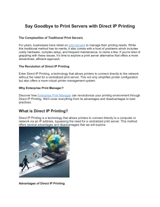 Say Goodbye to Print Servers with Direct IP Printing_