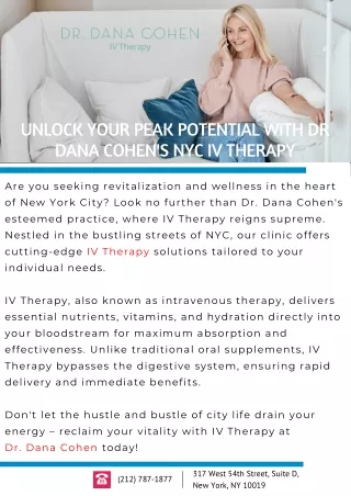 Unlock Your Peak Potential with Dr Dana Cohen's NYC IV Therapy