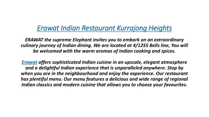 erawat indian restaurant kurrajong heights