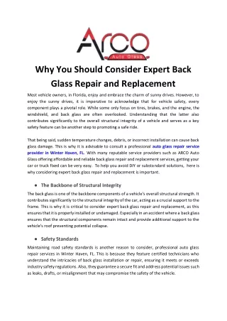 Why You Should Consider Expert Back Glass Repair and Replacement
