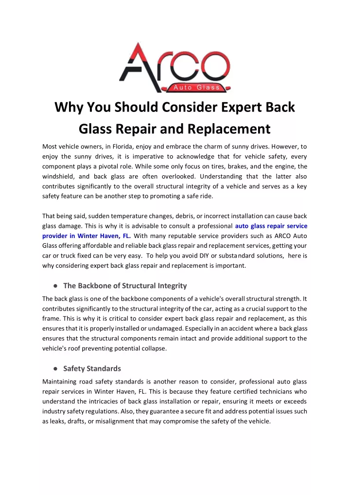 why you should consider expert back glass repair