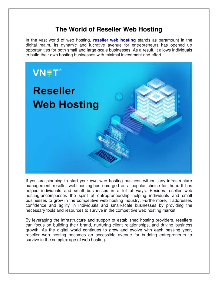 the world of reseller web hosting