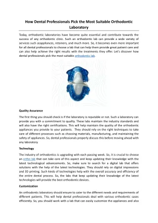 How Dental Professionals Pick the Most Suitable Orthodontic Laboratory