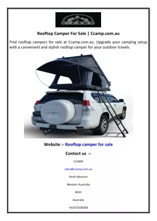 Rooftop Camper For Sale  Ccamp.com.au