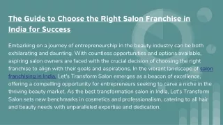 The Guide to Choose the Right Salon Franchise in India for Success