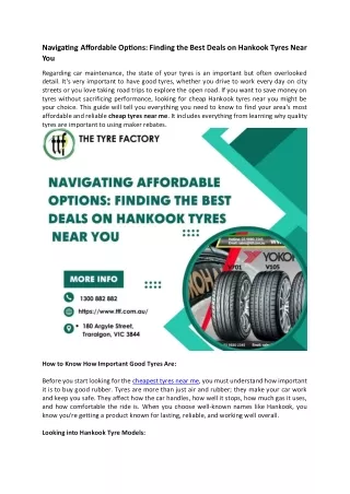 Navigating Affordable Options Finding the Best Deals on Hankook Tyres Near You