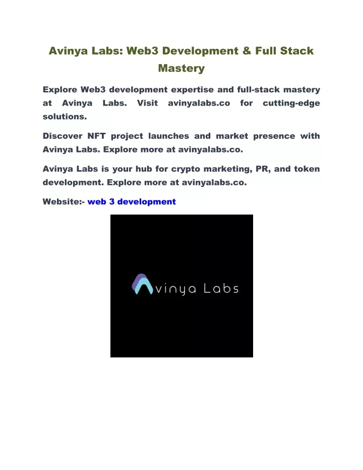 avinya labs web3 development full stack mastery