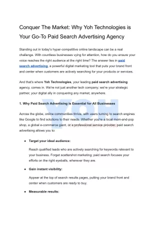 Why Yoh Technologies is Your Go-To Paid Search Advertising