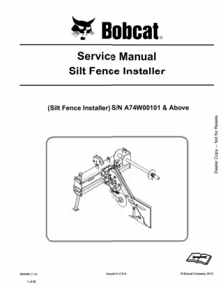 Bobcat Silt Fence Installer Service Repair Manual SN A74W00101 And Above
