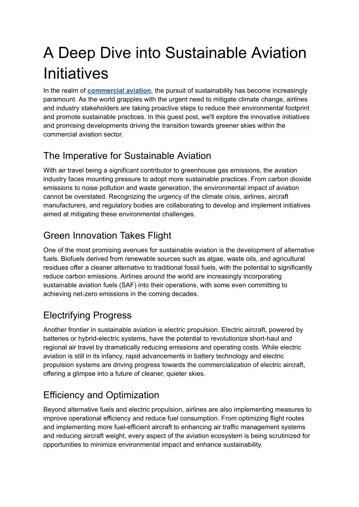 a deep dive into sustainable aviation initiatives