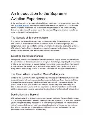 an introduction to the supreme aviation experience