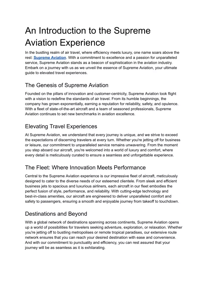 an introduction to the supreme aviation experience