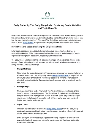 Body Butter by The Body Shop India Exploring Exotic Varieties and Their Benefits