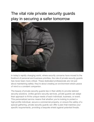The vital role private security guards play in securing a safer tomorrow