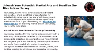 Unleash Your Potential Martial Arts and Brazilian Jiu-Jitsu in New Jersey