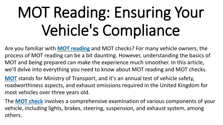 mot reading ensuring your vehicle s compliance