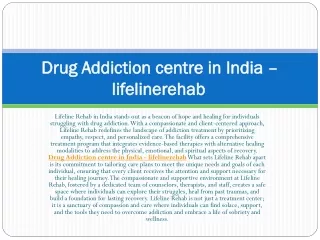 Drug Addiction centre in India – lifelinerehab