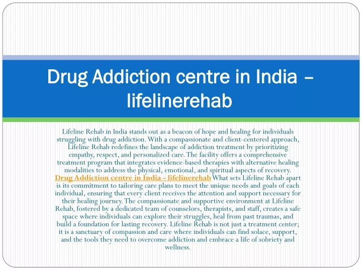 drug addiction centre in india lifelinerehab