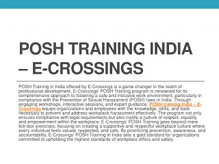 Posh ICC training in India – E-Crossings