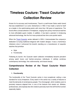 Timeless Couture Tissot Couturier Collection Review